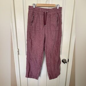 Athleta Cabo Linen Wide Leg Pants Size 12 Pink Mauve 100% Linen